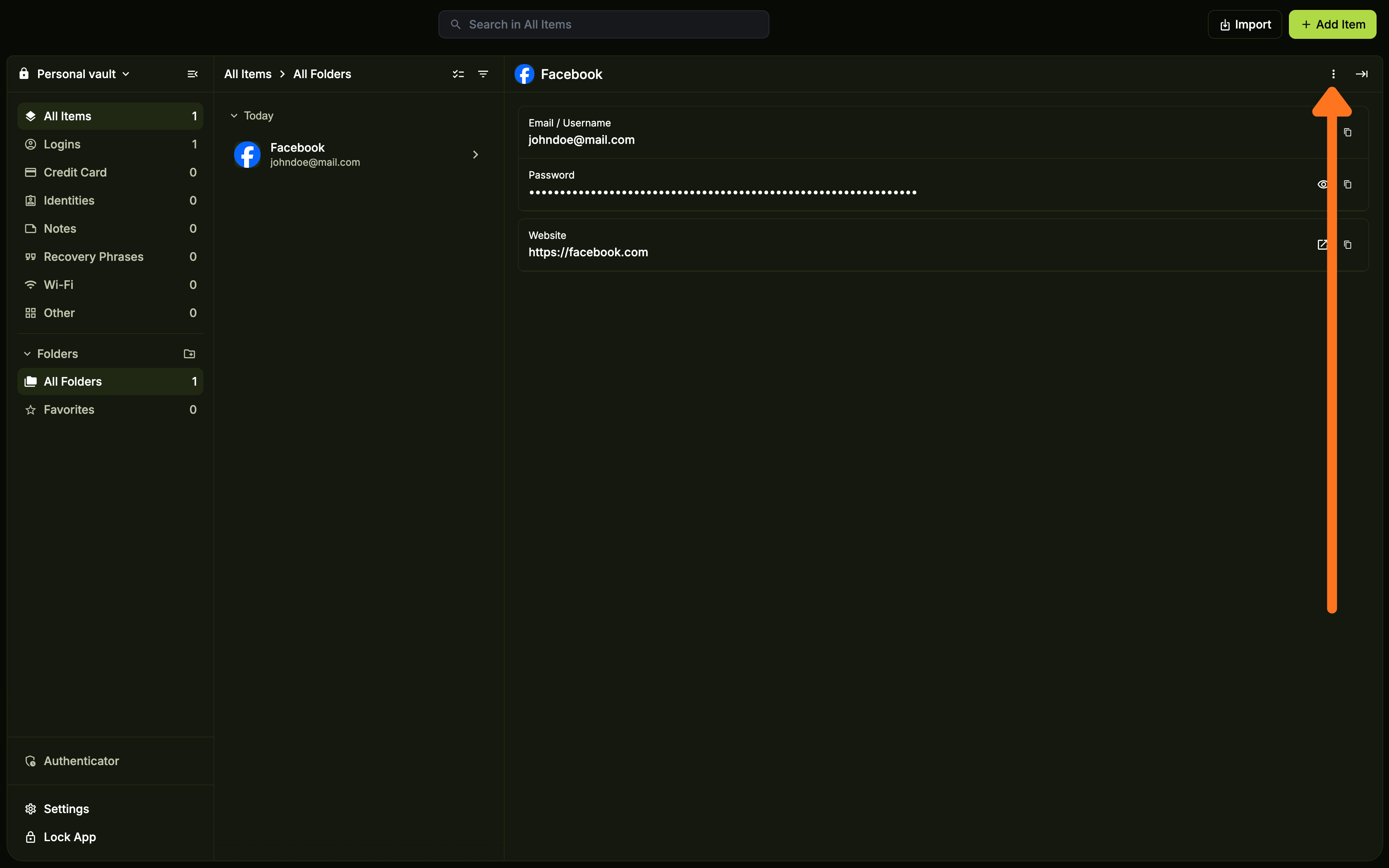 Open options menu